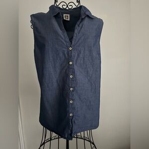 Anne Klein Blue Denim Sleeveless Shirt